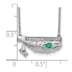 14k White Gold Diamond Bar with Emerald Feather 18 inch Necklace