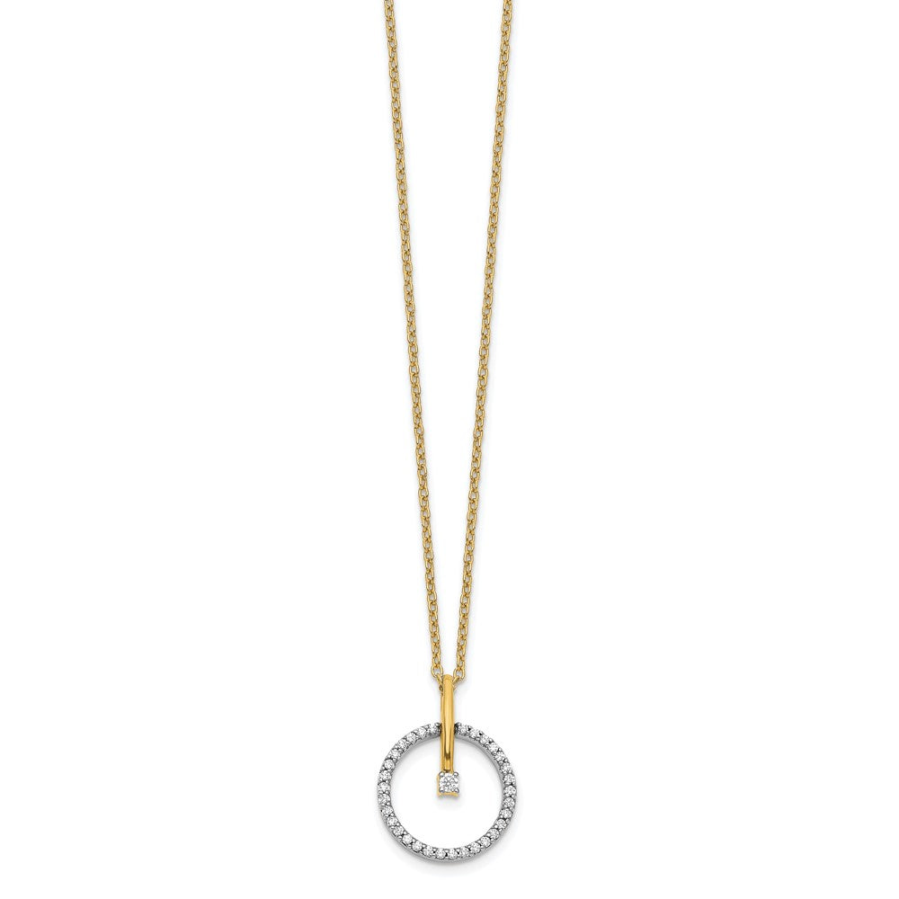 14k Two-tone 1/5 carat Diamond Circle Pendant 18 inch Necklace