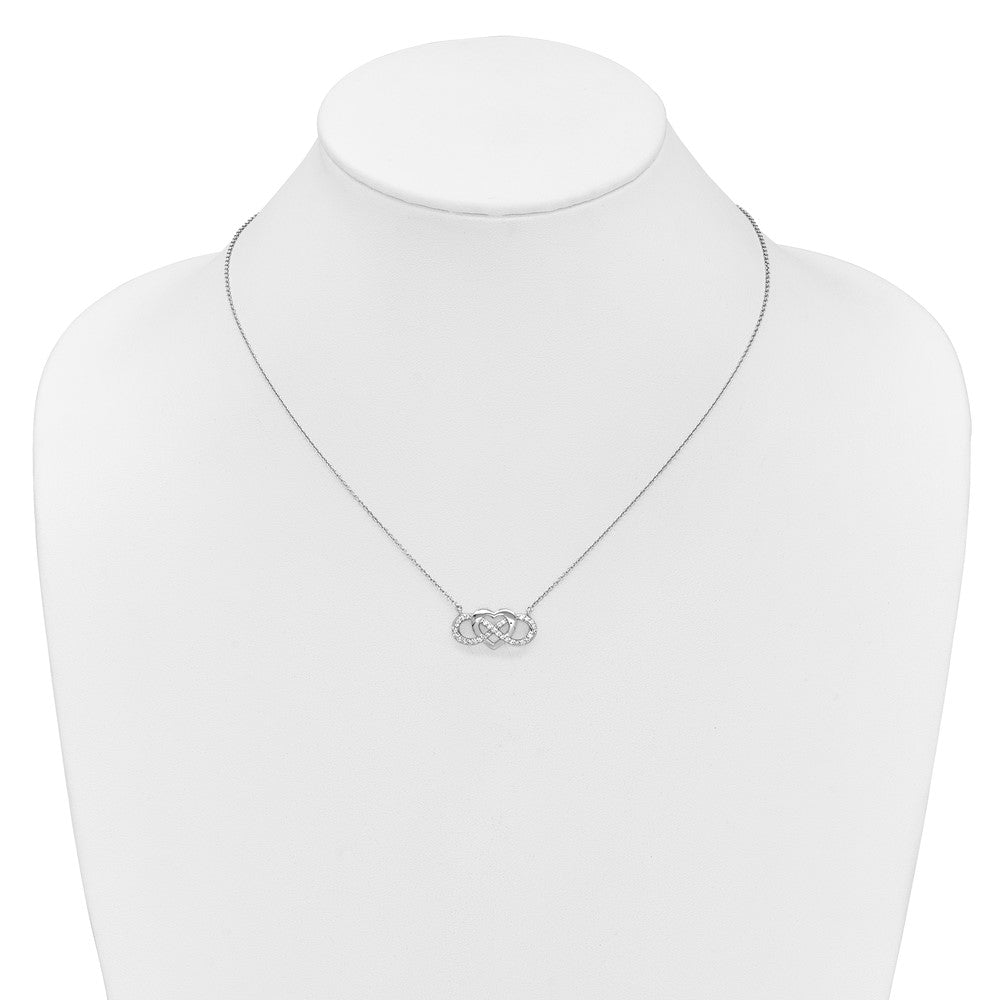 14k White Gold Polished 1/5 carat Diamond Infinity with Heart 18 inch Necklace