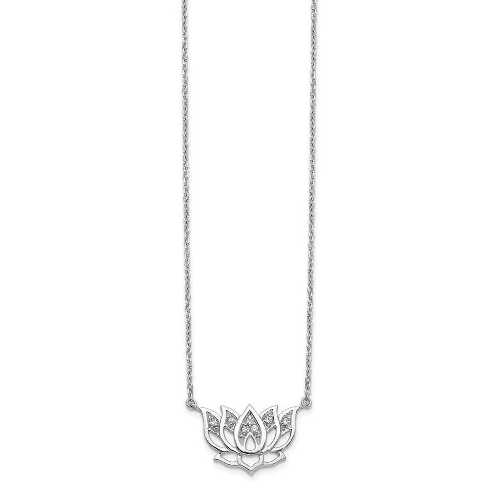 14k White Gold 1/15 carat Diamond Lotus Flower 18 inch Necklace
