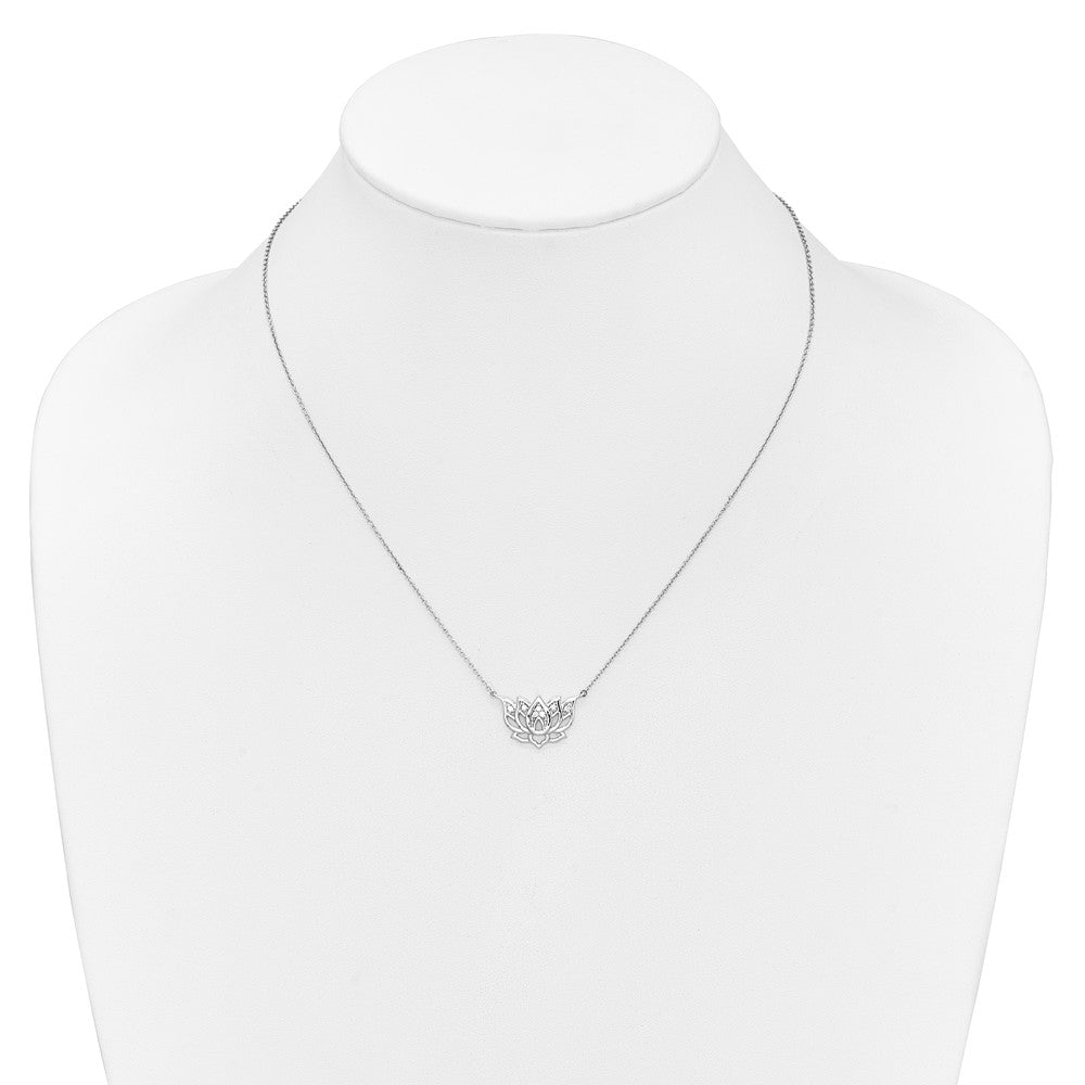 14k White Gold 1/15 carat Diamond Lotus Flower 18 inch Necklace