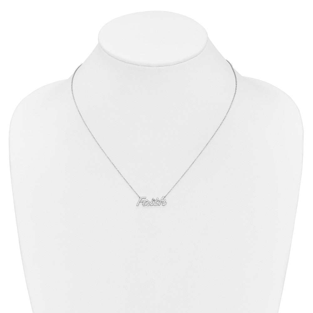 14k White Gold 1/4 carat Diamond FAITH Script 18 inch Necklace