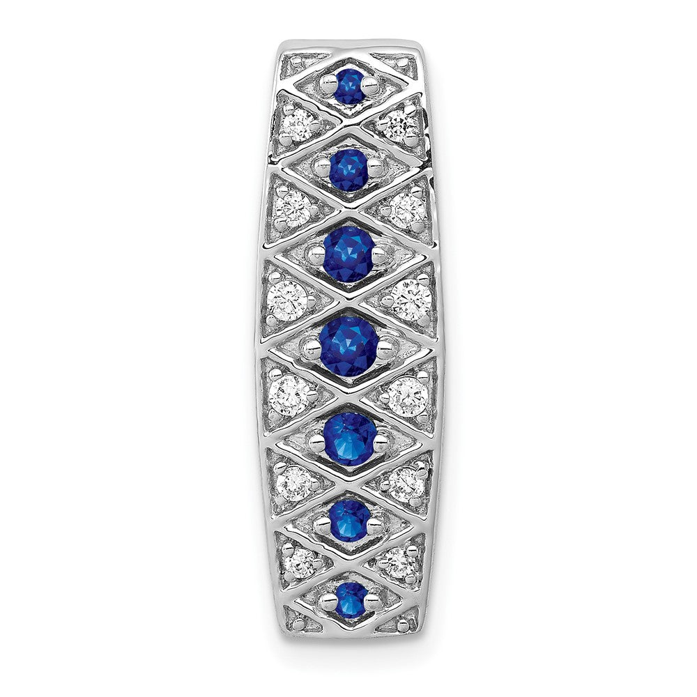 14k White Gold 1/5 carat Diamond and .31 Graduated Sapphire Fancy Chain Slide