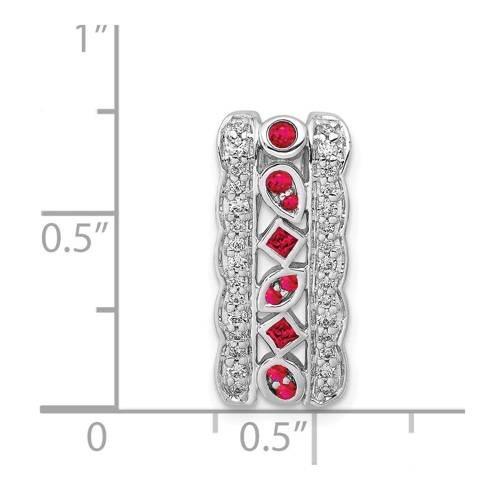 14k White Gold Diamond and .17 Ruby Fancy Vintage Chain Slide