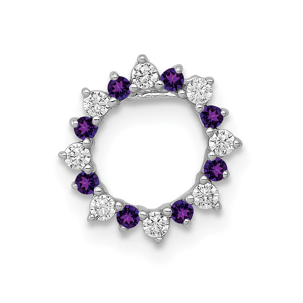 14k White Gold Diamond and .08 Amethyst Fancy Circle Chain Slide