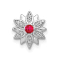 14k White Gold 1/20 carat Diamond and Ruby Flower Chain Slide