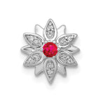14k White Gold 1/20 carat Diamond and Ruby Flower Chain Slide