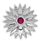 14k White Gold 3/8 carat Diamond and Ruby Flower Chain Slide
