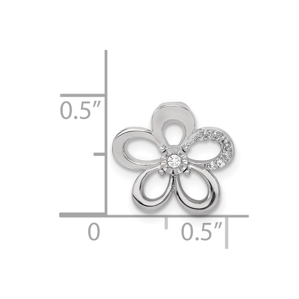 14k White Gold 1/20 carat Diamond Round Petal Flower Chain Slide