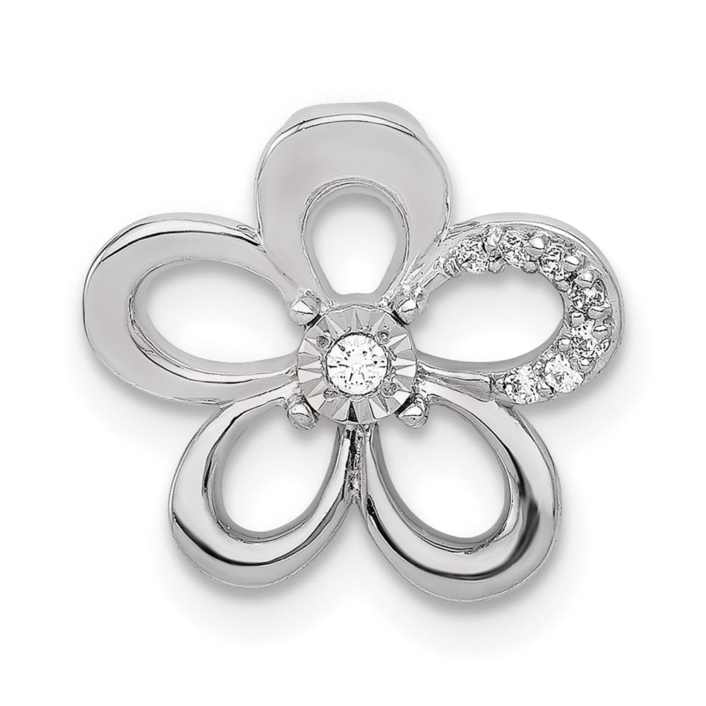 14k White Gold 1/20 carat Diamond Round Petal Flower Chain Slide