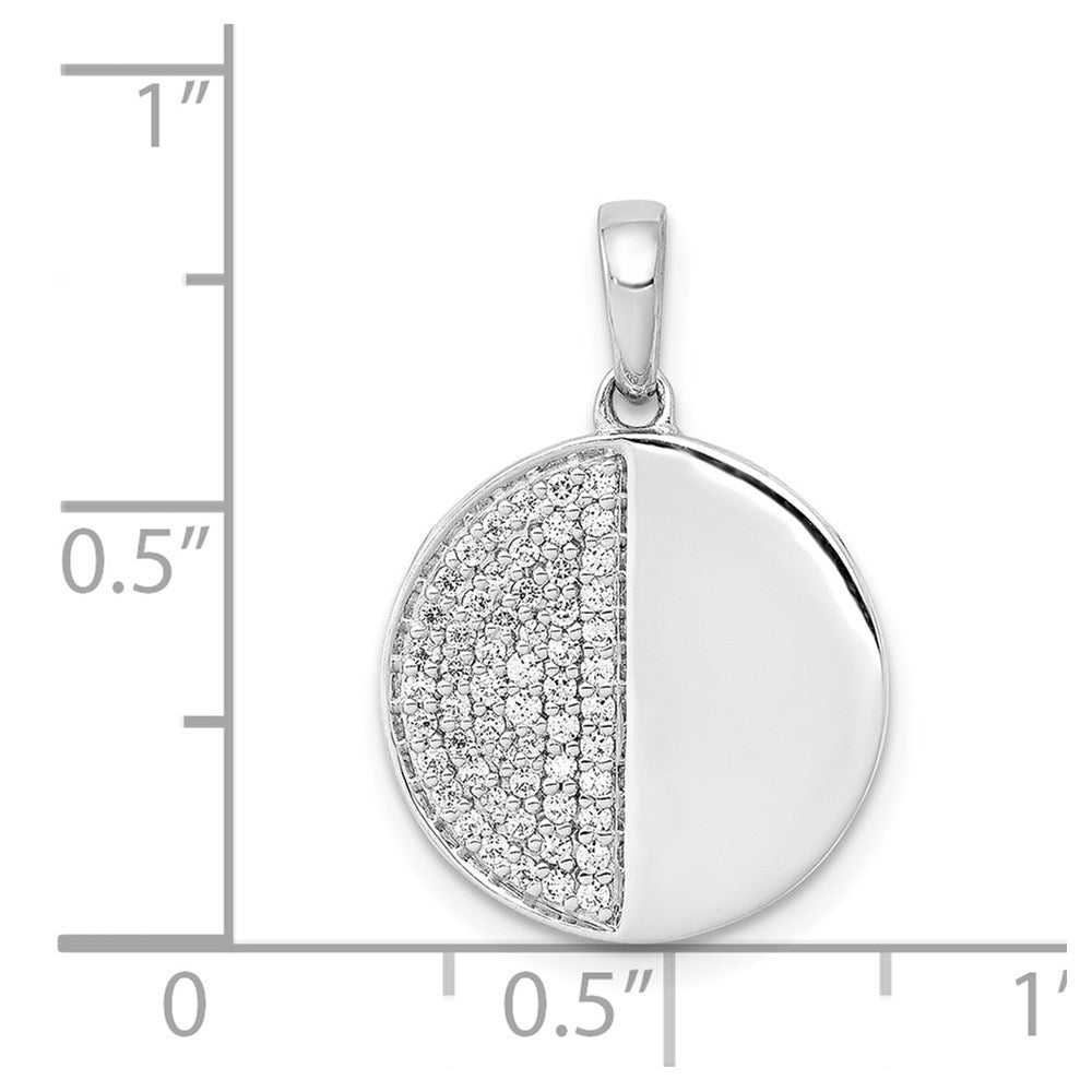 14k White Gold 1/4 carat Diamond Pave Half and Half Circle Pendant