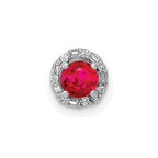 14k White Gold 1/20 carat Diamond and .25 Ruby Halo Chain Slide