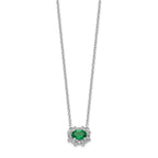 14k White Gold Diamond and Oval Emerald Fancy East-West 18 inch Necklace