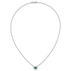 14k White Gold Diamond and Oval Emerald Fancy East-West 18 inch Necklace