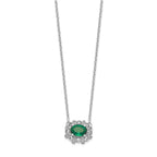 14k White Gold Diamond and Oval Emerald Fancy East-West 18 inch Necklace
