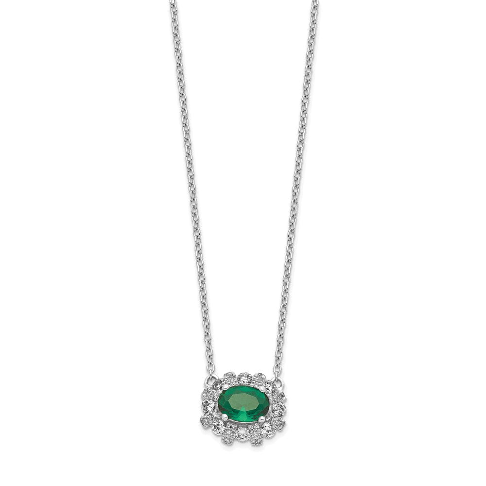 14k White Gold Diamond and Oval Emerald Fancy East-West 18 inch Necklace