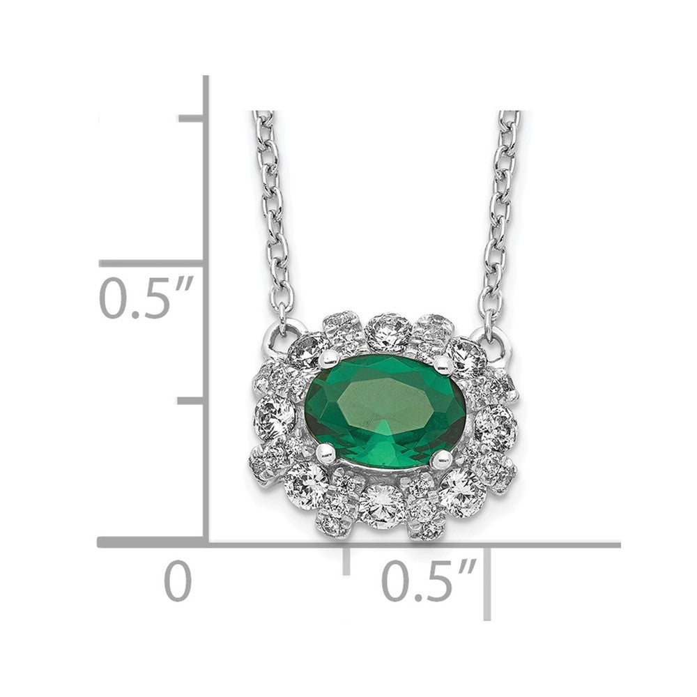 14k White Gold Diamond and Oval Emerald Fancy East-West 18 inch Necklace