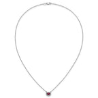 14k White Gold Diamond and 6x4mm Oval Ruby Halo East-West 18 inch Necklace