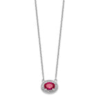 14k White Gold Diamond and 7x5mm Oval Ruby Halo East-West 18 inch Necklace