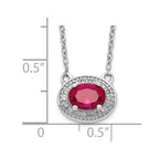 14k White Gold Diamond and 7x5mm Oval Ruby Halo East-West 18 inch Necklace