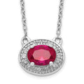 14k White Gold Diamond and 7x5mm Oval Ruby Halo East-West 18 inch Necklace