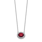 14k White Gold Diamond and 9x7mm Oval Ruby Halo East-West 18 inch Necklace