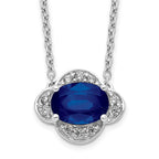 14k White Gold Diamond and Oval Sapphire East-West 18 inch Necklace