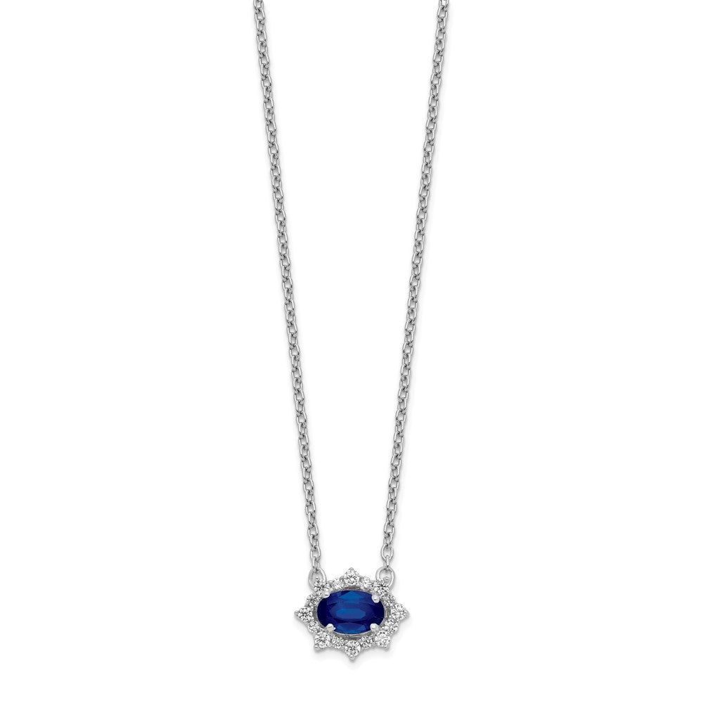 14k White Gold Diamond and Oval Sapphire Fancy 18 inch Necklace
