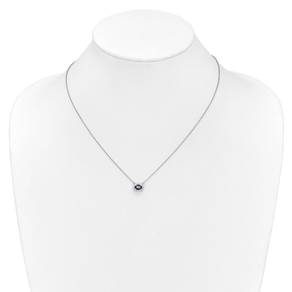14k White Gold Diamond and Oval Sapphire Fancy 18 inch Necklace