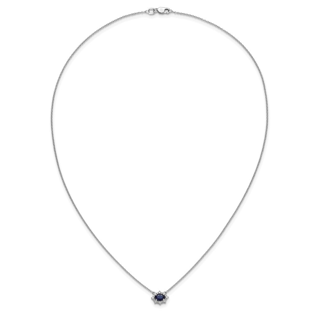 14k White Gold Diamond and Oval Sapphire Fancy 18 inch Necklace