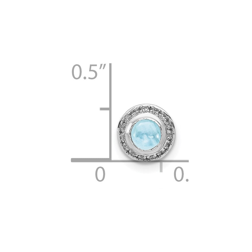 14k White Gold Diamond and 4mm Round Cabochon Aquamarine Halo Chain Slide