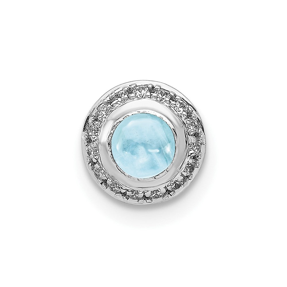 14k White Gold Diamond and 4mm Round Cabochon Aquamarine Halo Chain Slide