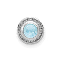 14k White Gold Diamond and 4mm Round Cabochon Aquamarine Halo Chain Slide