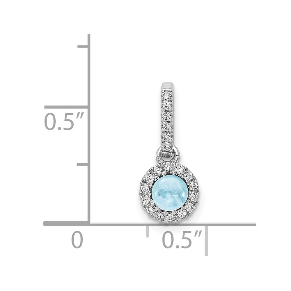 14k White Gold Diamond and 3.7mm Round Cabochon Aquamarine Halo Pendant