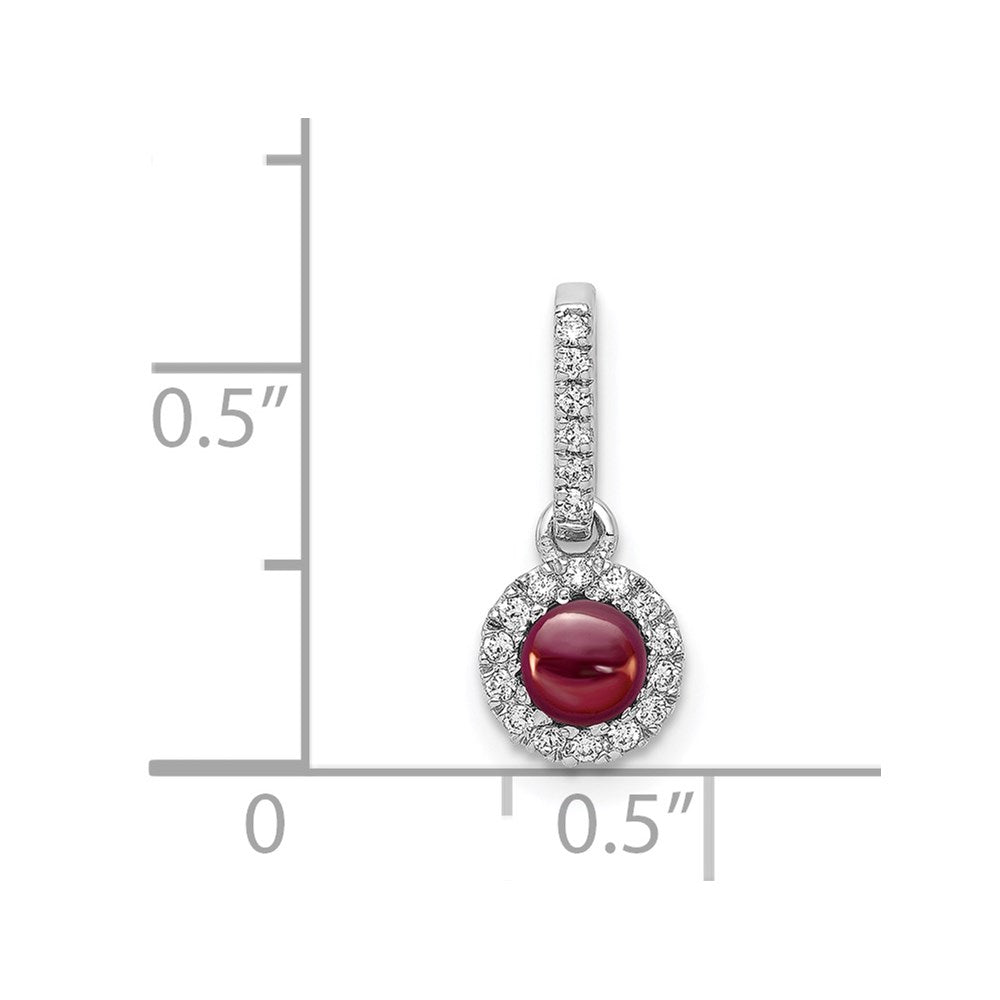 14k White Gold Diamond and 3.7mm Round Cabochon Garnet Halo Pendant