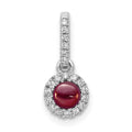 14k White Gold Diamond and 3.7mm Round Cabochon Garnet Halo Pendant