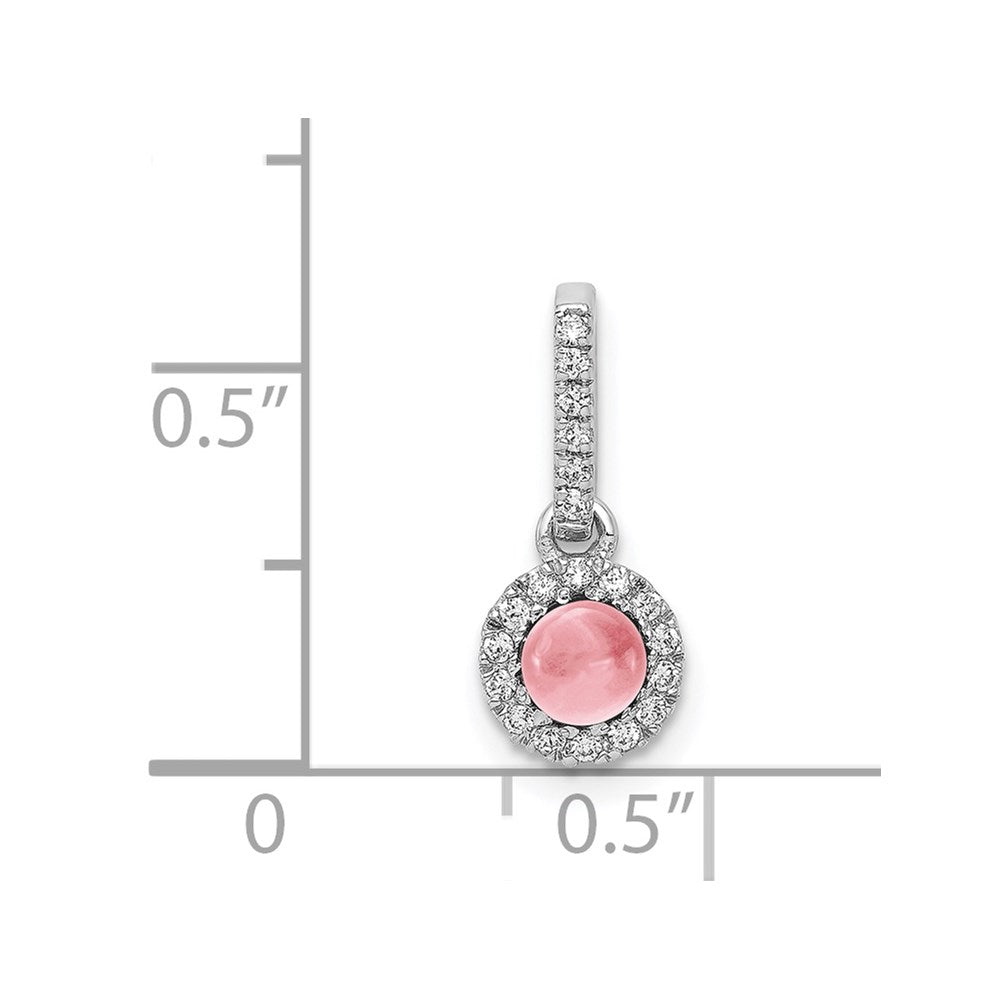 14k White Gold Diamond and 3.7mm Round Cabochon Pink Tourmaline Halo Pendant