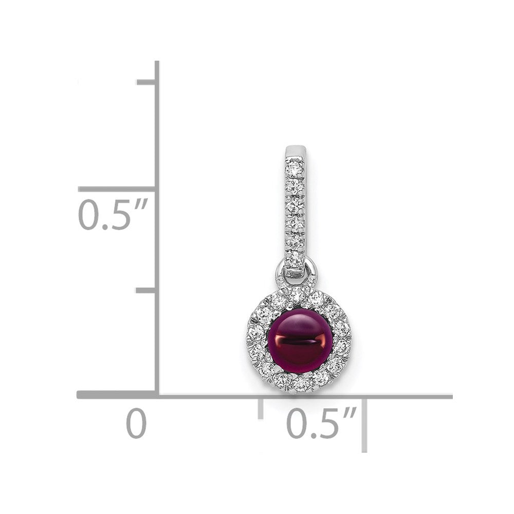 14k White Gold Diamond and 3.7mm Round Cabochon Rhodolite Garnet Halo Pendant