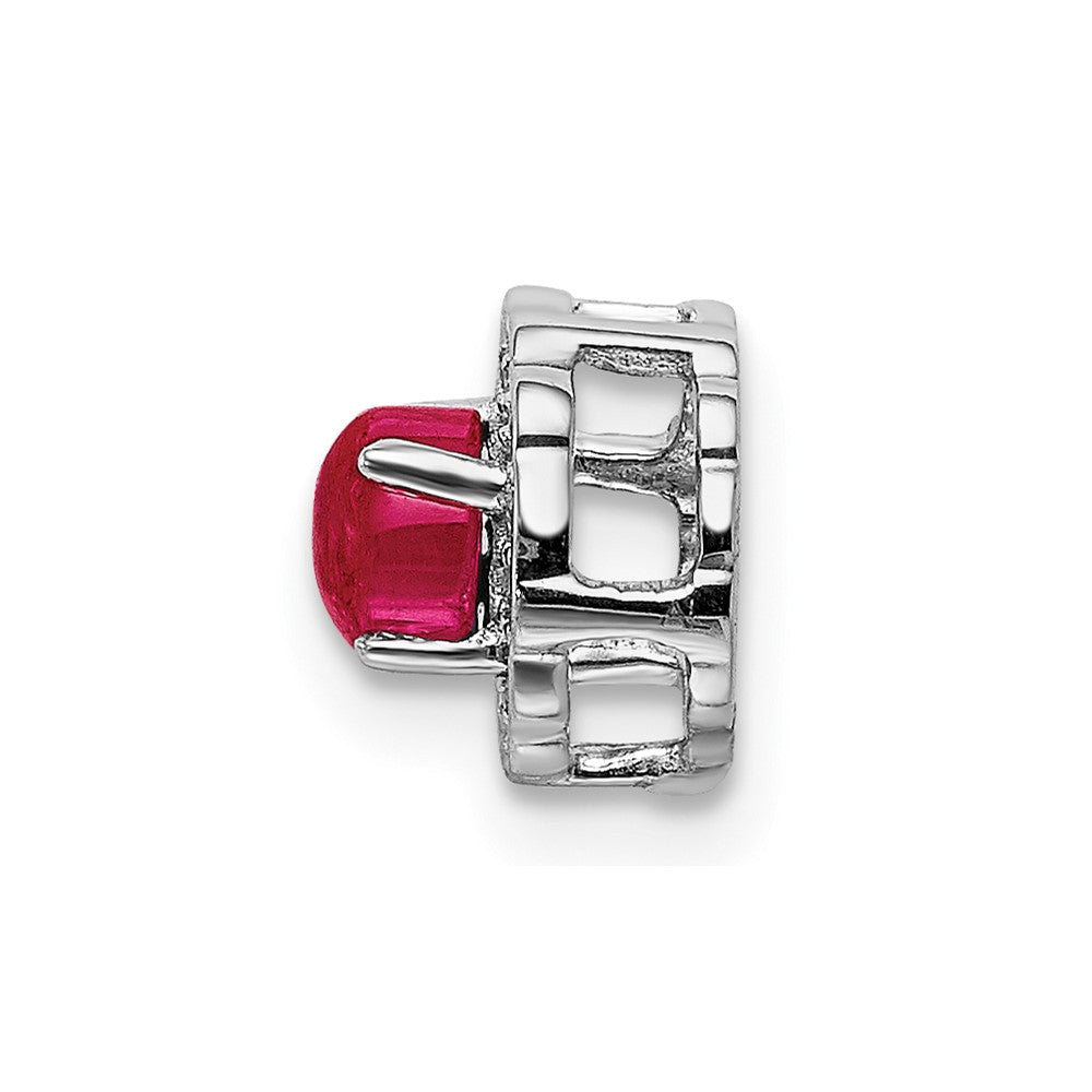 14k White Gold Diamond and .38 Ruby Cabochon Halo Chain Slide