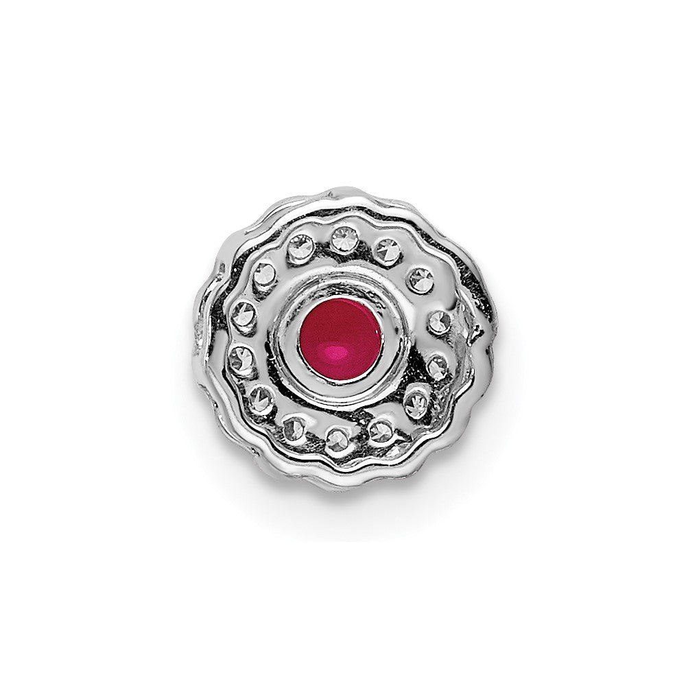 14k White Gold Diamond and .38 Ruby Cabochon Halo Chain Slide