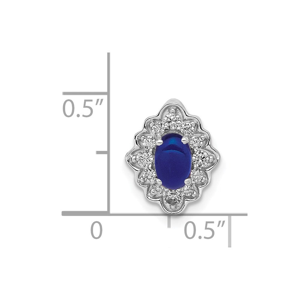 14k White Gold Diamond and Oval Cabochon Sapphire Fancy Vintage Chain Slide