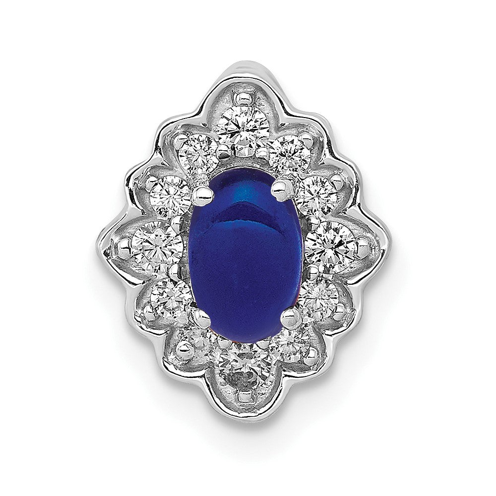 14k White Gold Diamond and Oval Cabochon Sapphire Fancy Vintage Chain Slide