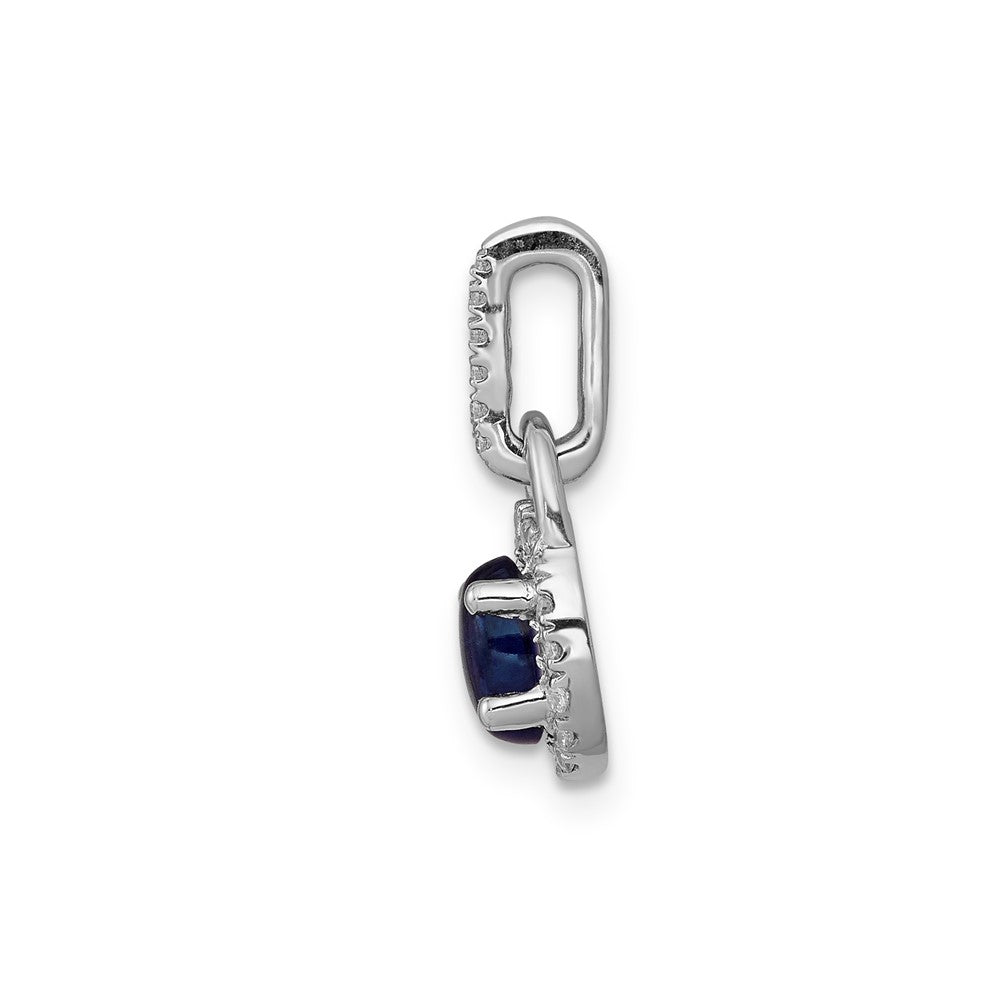 14k White Gold Diamond and Oval Cabochon Sapphire Halo Pendant