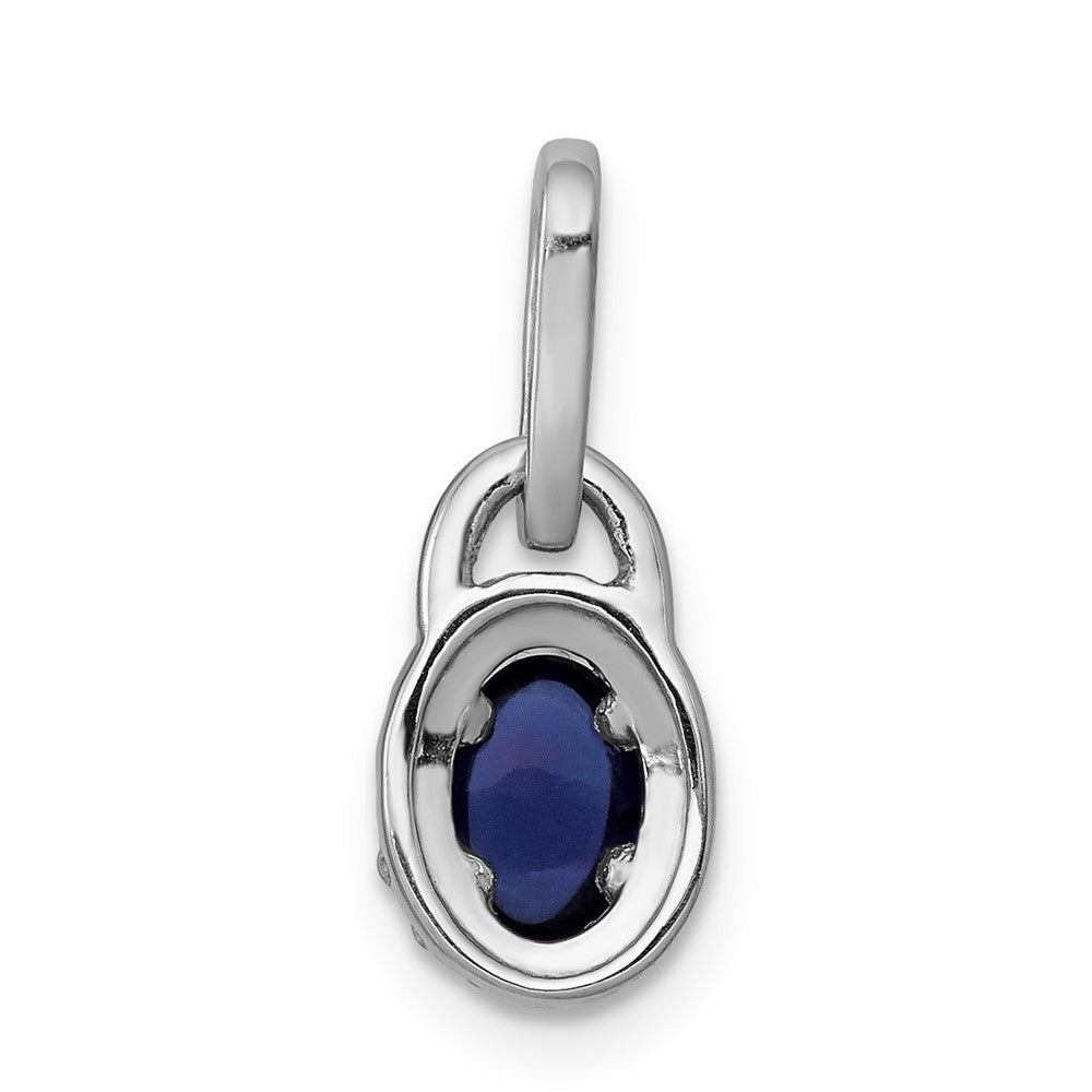 14k White Gold Diamond and Oval Cabochon Sapphire Halo Pendant