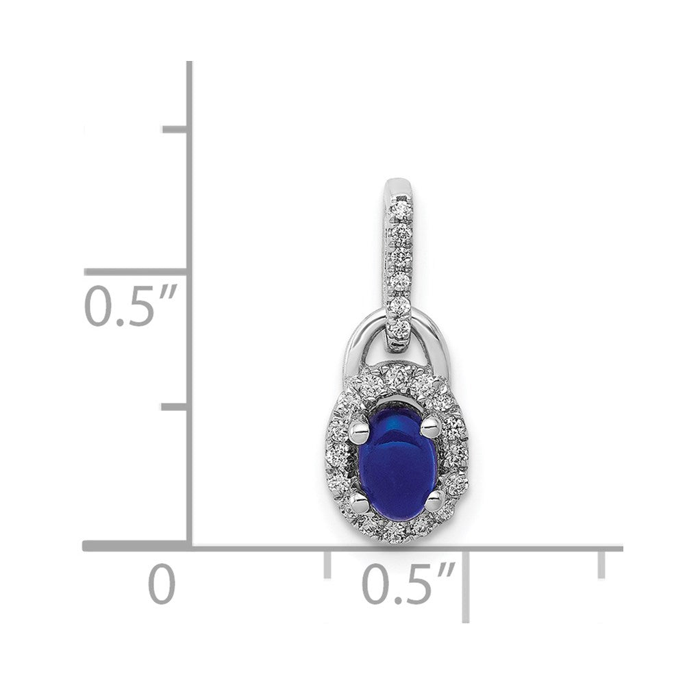 14k White Gold Diamond and Oval Cabochon Sapphire Halo Pendant