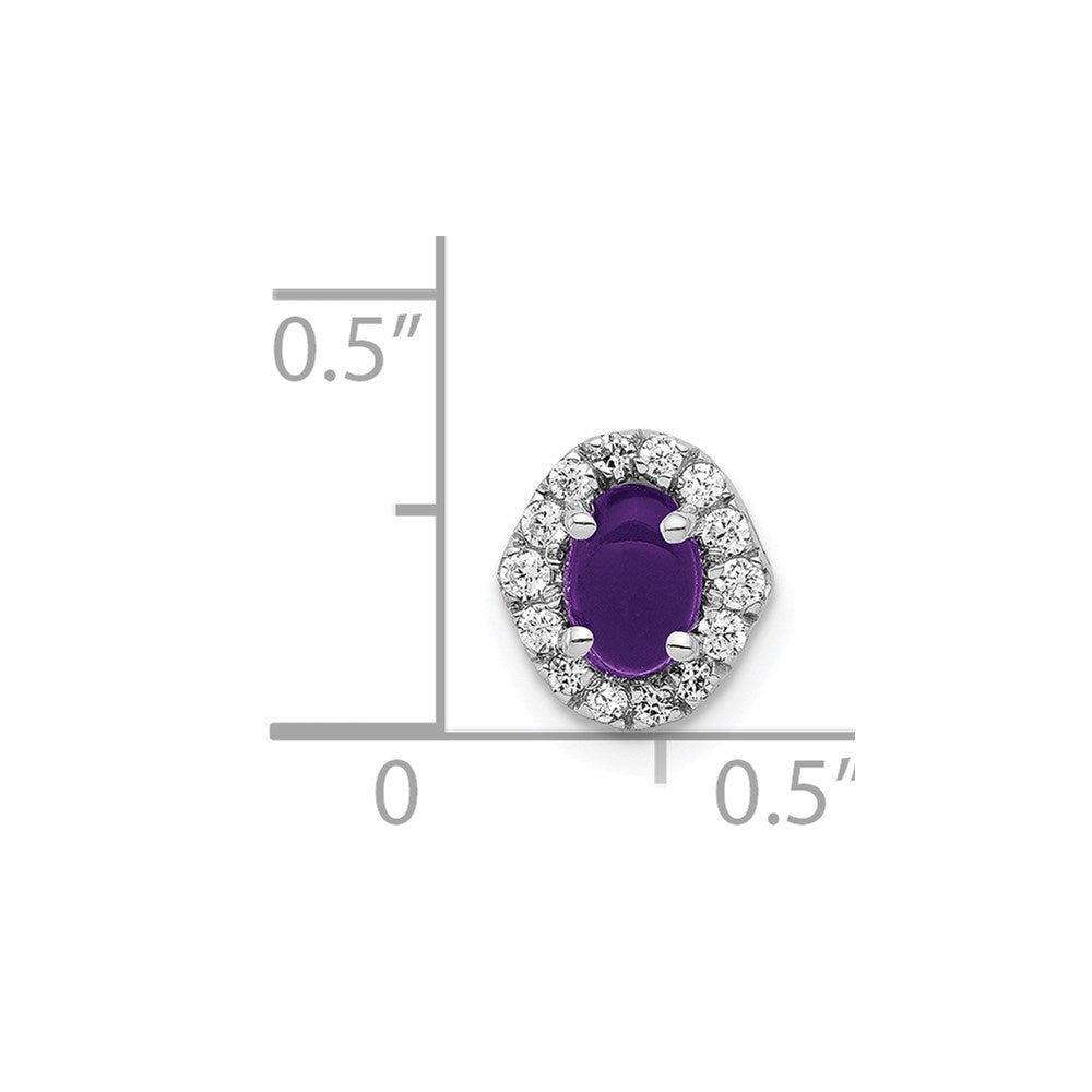 14k White Gold Diamond and 6x4mm Oval Cabochon Amethyst Halo Chain Slide