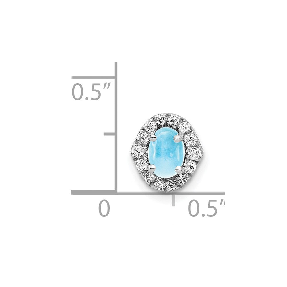 14k White Gold Diamond and 6x4mm Oval Cabochon Blue Topaz Halo Chain Slide