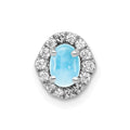 14k White Gold Diamond and 6x4mm Oval Cabochon Blue Topaz Halo Chain Slide