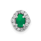 14k White Gold Halo Diamond and Oval Cabochon .73 Emerald Chain Slide