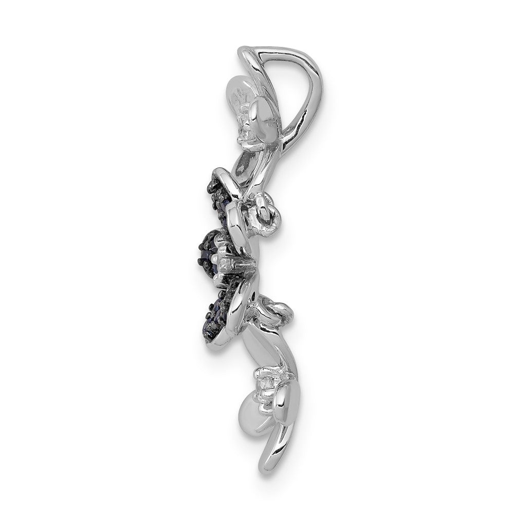14k White Gold with Black Rhodium Diamond and Sapphire Three Flowers Chain Slide